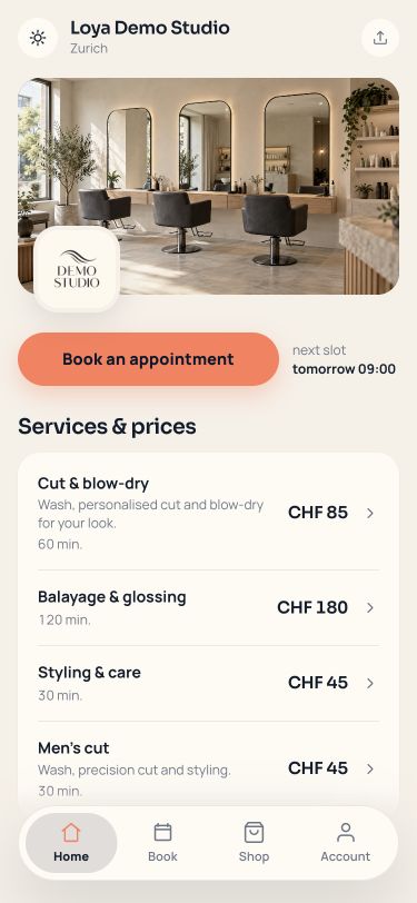 Loya customer portal: home – light mode